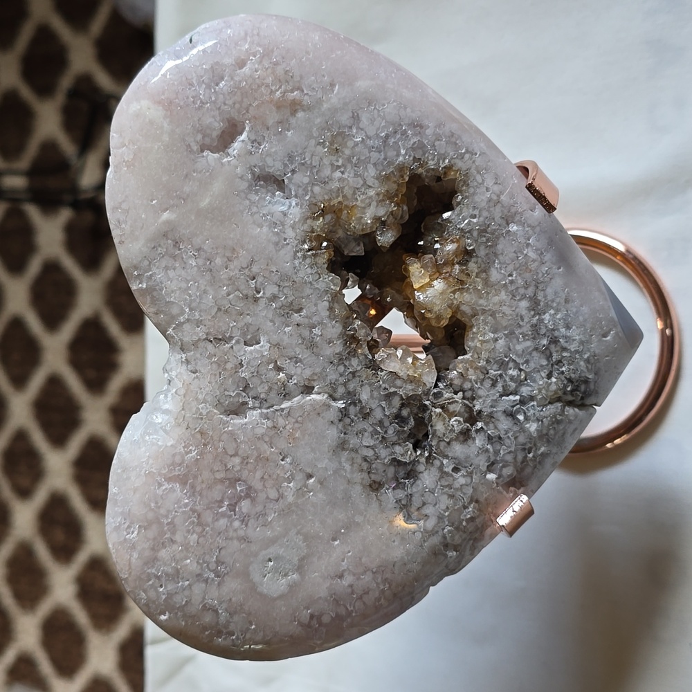 Decorative Heart Geode Accent - Rose Quartz Tone